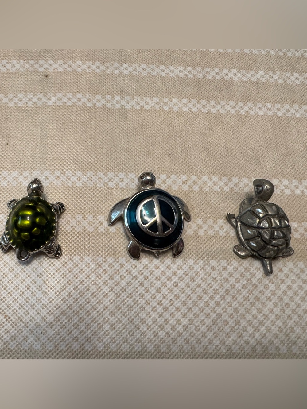 Turtle Peace Sign Pendant - Teal and Silver